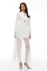 White Blazer Maxi Dress with Ruffled Tulle