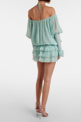 Halter Ruffle Mini Dress in Green