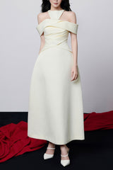Off-Shoulder Halter Midi Dress in Apricot