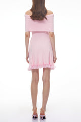 Pink Off Shoulder Mini Dress with Lace Details
