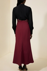 Sleeve Ruched Tie Up Midi Dress - Black & Red