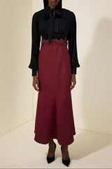 Sleeve Ruched Tie Up Midi Dress - Black & Red