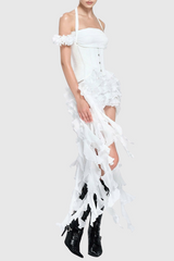 Halter Three-Dimensional Flower Mini Dress in White