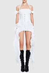 Halter Three-Dimensional Flower Mini Dress in White
