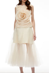 Karima Neutral 3D Top & Skirt Set