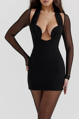 Halter Plunge Mesh Mini Dress