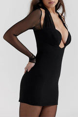 Halter Plunge Mesh Mini Dress