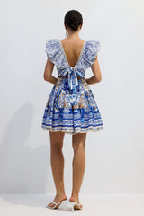 Printed Plunge Neck Mini Dress