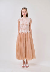 Sequin Lace Patchwork Mesh Maxi Dress in Brown