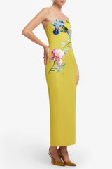 Sequin Floral Bustier Maxi Dress in Yellow