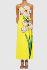 Floral Bustier Maxi Dress in Yellow