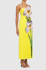 Floral Bustier Maxi Dress in Yellow