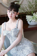 Sequin Slip Mini Dress in Silver