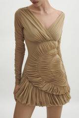 Mesh Shirred Mini Dress