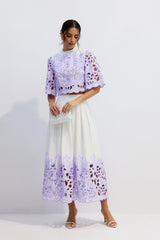 Floral Embroidered Two-Piece Set in Purple