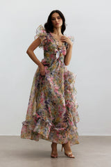Print Ruffle Maxi Dress