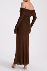 Sequin Off Shoulder Sequin Maxi Dress - Chocolate