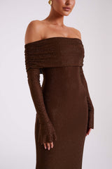 Sequin Off Shoulder Sequin Maxi Dress - Chocolate