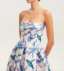 Midi Dress with Bird and Flower Print, Garden of Eden