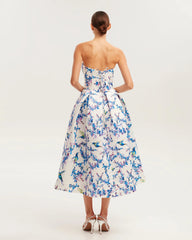 Midi Dress with Bird and Flower Print, Garden of Eden
