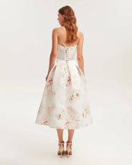 Pink Peony Corset Midi Dress, Garden of Eden