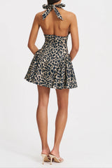 Print Halter Linen Mini Dress