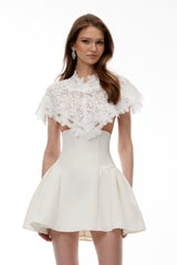White Lace Mini Dress with Cape
