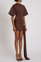 Embellished Mini Dress - Brown