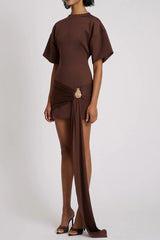 Embellished Mini Dress - Brown