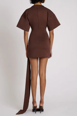 Embellished Mini Dress - Brown