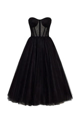 Black Puffy Midi Dress