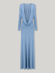 Knitted Long Sleeves Backless Bodycon Maxi Dress in Blue