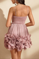 Flower Ruffle Mini Dress In Pink