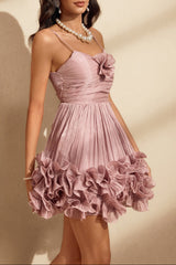 Flower Ruffle Mini Dress In Pink