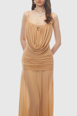 Ruched Maxi Dress - Beige