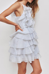 Halter Ruffle Mini Dress - Blue