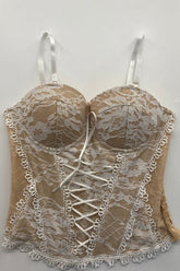 Adjustable Strap Floral Lace Front Lace-Up Cropped Corset Bustier Top