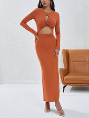 Round Neck Long Sleeve A-line Maxi Dress