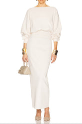 High Elastic Long Hip Maxi Dress in White