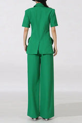 Green Flower Embellished Blazer with Wide-Leg Trousers Set