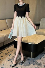 Black-White Rhinestone Neck Sequin Mini Dress