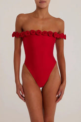 3d Flower Bodysuit in Red