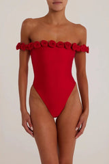 3d Flower Bodysuit in Red