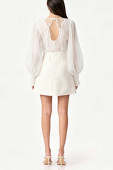 Floral Sheer Organza BlouSequin & Mini Skirt Set - White