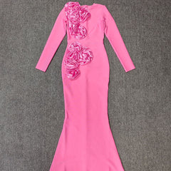3D Flower Bandage Maxi Dress in Pink