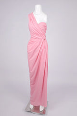 One-Shoulder Slant Neck Maxi Dress in pink
