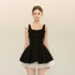 Spliced Mesh Puffy Mini Dress