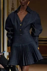 Single-breasted Top Skirt in Navy Blue