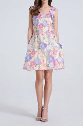 3d Floral Lace Mini Dress in Purple
