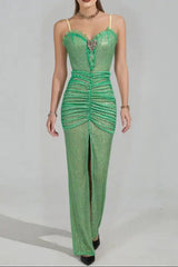 High Sequin Maxi Dress in Green